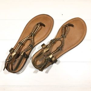 Minnetonka Bronze Leather T-Strap Thong Sandals